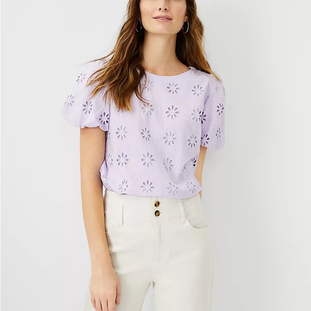 Ann Taylor Eyelet Bubble Sleeve Top